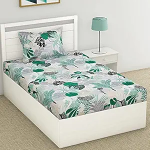 haus & kinder Kids 186 TC Tropical Magic Cotton Single Bedsheet with Pillow (Green)