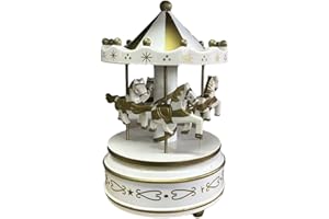 Besttoolifes Caja de música clásica de carrusel LED que cambia de color, 4 caballos, caja de música giratoria, melodía de luz, arte, cumpleaños, Navidad, festival, musical para bebé, niños, hija,