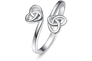 TANGPOET Keltischer Knoten Ring Herz Offener Verstellbare Ring 925 Sterlingsilber Ringe Keltischer Schmuck Geschenk für Damen Frau