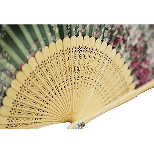 Highdas Geschenk-Hochzeitsfest-Dekor Chinesischer japanischer Art-Kirschblumen-Druck-Handheld-faltende Handventilator-Olivgrün - 3