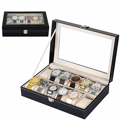 Uten Uhrenkoffer Uhrenbox Schaukasten Uhrenkasten Uhrenvitrine für 12 Uhren aus kunstleather - 2