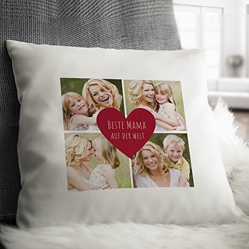 Personello® Kissen (40×40) Beste Mama, personalisierbares Fotokissen mit Collage (4 Fotos), Geburtstagsgeschenk für die Mutter, Geschenk zum Muttertag, Kissen inklusive Füllung - 2
