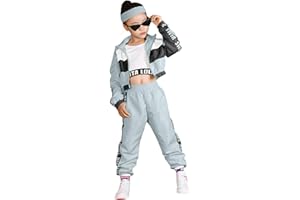 LOLANTA Girls 3 Piece Hip Hop Outfit 80s Retro Tracksuit Color Block Crop Tank Top Zipper Jacket Sweatpants 4-13 Years