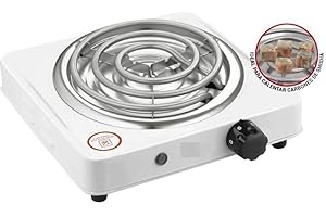 MAXELLPOWER cocina electrica camping 1000 vatios especial para carbones de shisha, placa eléctrica de 6 controles de temperatura, luces indicadoras de potencia, fácil de limpiar