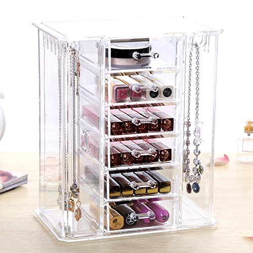 Schmuckkasten aus Acryl Schmuckaufbewahrung mit 6 Fächern und 2 Seitentüren mit Kettenhaken Kosmetik Aufbewahrungsbox von der Marke MyBeautyworld24 - 2