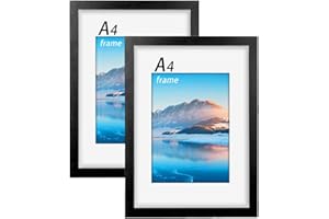 DTXDTech Lot de 2 cadres photo A4 - 21 x 30 cm - En bois - Noirs - Avec passe-partout - Pour certificats et certificats - Pour décoration de table - Format A4 - Noir