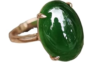 yigedan Anillo de jade verde natural de oro de 14 quilates para mujer, Oro, Jade