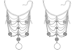 Daterkey 1 Paia Moneta Vintage Cavigliera Argento Sandali Scalzi Cavigliera Braccialetto Piede Gioielli con Toe Ring per le Donne e Ragazze