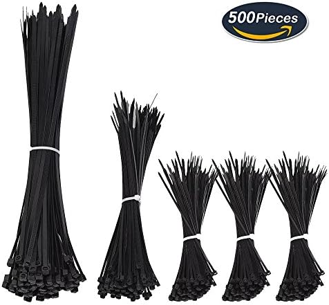 500 Pcs Cable Ties,Black Nylon Cable Zip Ties for Indoor and Outdoor (4,6,8 Inch)