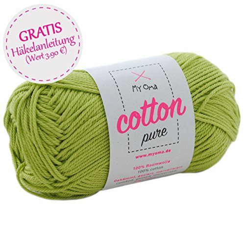 grüne Baumwolle zum Häkeln *MyOma Cotton pure limette (Fb 0134)* Baumwolle Garn stricken + GRATIS Anleitung – 1 Knäuel grünes Baumwollgarn / hellgrüne Baumwolle – 50g/125m – Nadelstärke 2,5-3,5mm