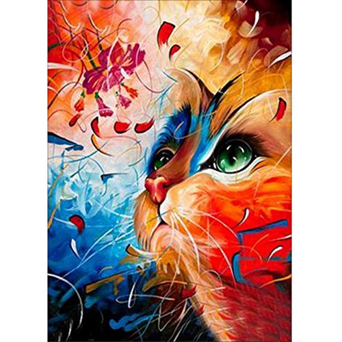 MXJSUA DIY 5D Diamond Painting by Number Kits Full Drill Rhinestone Embroidery Cross Stitch Pictures Arts Craft for Home Wall Decor,Looking Flowers Cat-12x16In