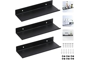 SCHYIDA 3 Stück Wandboard Schwarz Metall Schweberegal Wand 30cm Wandregal Matt Regal Schwarz Matt Schwarzes Metallregal Schwebendes Hängeregal Schwarz küchenregal für Dekos Bilderrahmen Badezimmer