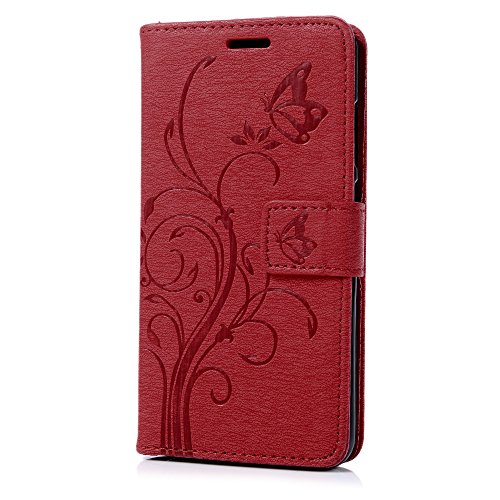 Huawei P10 Lite H  lle Badalink Schutzh  lle Leder PU TPU Handyh  lle Gemalt Rot Handytasche Wallet Case St  nder Magnet-Schloss Cover Flipcase   Eing
