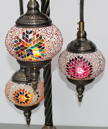 Turkish Floor Lamp, 3 Hand Made Glass Shades and Metal Support Frame Spiral Effect Stunning Shadows CE ROHS