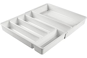 mDesign Cubertero de plástico libre de BPA extensible para cajones y muebles de cocina – Organizador de cocina con 6 compartimentos – Separador de cajones de cocina, baño u oficina – gris claro