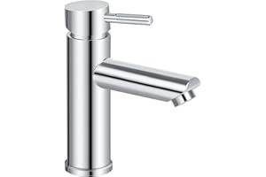 Figarge Wasserhahn Bad Waschbecken Armaturen Mischbatterie Waschbecken Edelstahl mit DE Standard Schläuche Einhebelmischbatterie für Warmes und Kaltwasser (Gebürsteter)