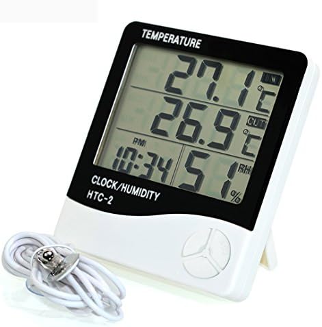 Digital Thermometer / Hygrometer with LCD Display, Improved Version, Temperature and Humidity Meter for Indoor and Outdoor Use, Alarm Clock