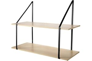 Calicosy - Étagère Murale Grande Profondeur 2 Niveaux - Décor Bois Chêne - Panneaux De Particules - Support Métal - Étagère À Fixer - Salon, Séjour, Chambre - Style Industriel - L 80 x P 30 x H 60 cm