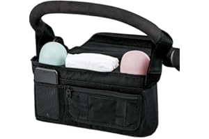 HOFISH 2 in 1 Baby Stroller Organizer & Portable Baby Bag，Neoprene Material Diaper Storage & Adjustable Straps,Safe & Secure,Universal Accessories Fits Most Strollers (Black, OneSize)