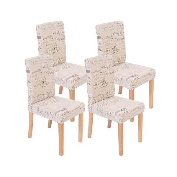 Mendler 4er-Set Esszimmerstuhl Stuhl Küchenstuhl Littau - Textil mit Schriftzug, Creme, helle Beine