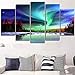 Produktbild XMDNYE HD Rahmen Wohnkultur Leinwand Malerei Poster 5 Stück/Stücke Grün Aurora Natur Landschaft Wandkunst Wohnzimmer Gedruckt Bild
