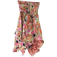 Mogul Interior Womens Vintage Long Skirts Silk Sari Black Printed Boho Beach Sundress