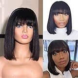 brazilian straight silky virgin human hair wigs lace front glueless ❤Hair length:12