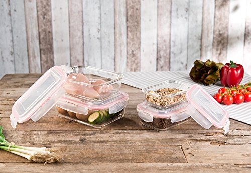 Rosenstein & Söhne 5in1 Glas XL-Frischhaltedosen-Set, 8-tlg, Clip-Deckel, -40 bis +400 C° - 4
