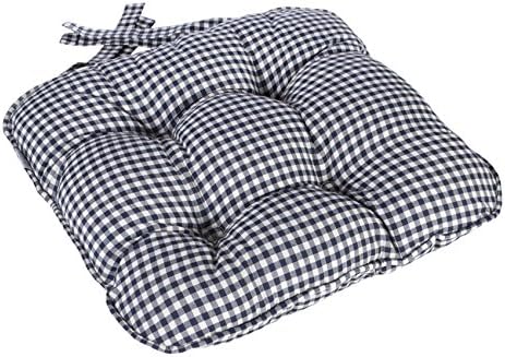 Berkeley Checked Piped Chunky Dining Kitchen Garden Seat Pad Cushion - Navy