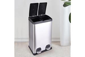 STARNINE 40L Compartment Recycling Bin Kitchen Pedal Dust Bin Removable Compartment Waste Separation Bin Stainless Steel Kitchen Waste Bin (40L (2 x 20L Compartments))