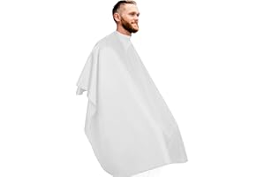 aashta® Mantella da Parrucchiere, Leggera, per Taglio Capelli, Professionale e Uso Domestico, 143 x 126 cm, Chiusura a Bottoni Bianco Prodotto in Cottone