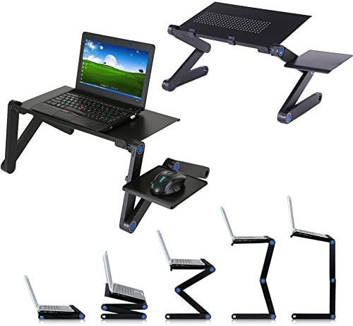Laptop Table - Upgrade Bed Tray 42 - 48CM w/ Mouse Pad + Double CPU Cooling Fan, Adjustable Laptop Stand,Mobile Laptop Desk Cart Portable Standing Desk, With Foldable Legs, Foldable Sofa Breakfast Table, Notebook Stand Reading Holder For Couch Floor Kids - Lepod (48cm black w/ mouse pad)