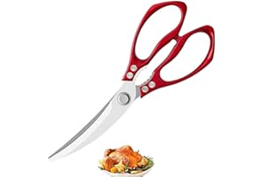 BAPOLE Stainless Steel Sharp Korean barbecue BBQ Kitchen Scissors Thickened Powerful Super Sharp professional Heavy Duty multipurpose steak chicken cooking household shears (Red)