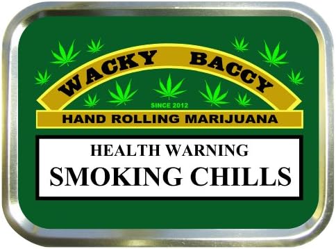 WACKY BACCY 2oz GOLD TOBACCO TIN,BACCY TIN,PILL TIN,FISHING TIN,SEWING TIN