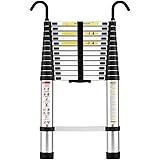 STANEW Scala telescopica 3,8 m in alluminio, bracciolo removibile, estensibile, multi-funzione, stabile scala, carico massimo