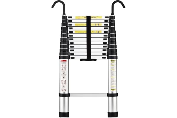 STANEW Échelle Télescopique 3,8M en Aluminium Bricolage Pliable, Accoudoir Amovible, Extensible Unique Droite Multi-Fonction Ladder,Charge Maximale 150kg