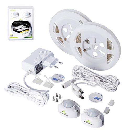 Bewegung aktiviert Bett Licht, ALED LIGHT Flexible LED Streifenlicht, Auto Ein/Aus Bewegungsmelder Nachttischlampe, Bewegung aktivierte LED-Lichtleiste (1.2M *2 Warmweiß) - 2