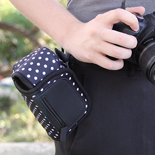 Housse Etui Appareil Photo Num  rique et Accessoire en N  opr  ne Rembour   Protection Robuste USA Gear avec poche et ceinture pour vos appareils Canon EOS   Nikon Et Plus - A Pois