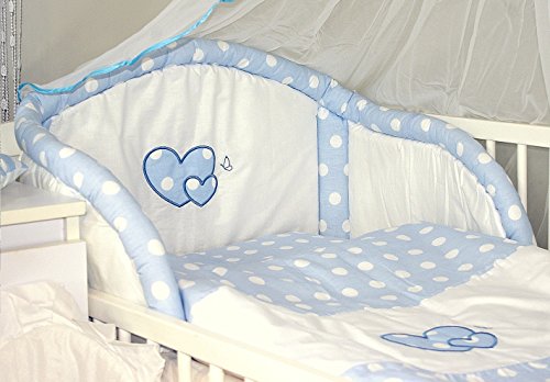 Baby's Comfort HEARTS cot / cotbed BUMPER (12 NEW COLOURS) (3 - Blue spots)