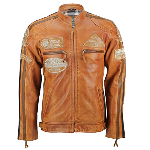 Cazadora de piel auténtica para hombre, estilo motero, aspecto urbano retro marrón Herrumbre Large