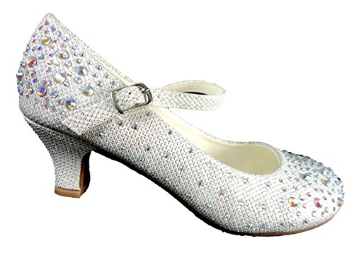 Kids Girls Mary Jane Party Shoes Diamante Glitter Bridesmaids Low Heels Size UK 9-2