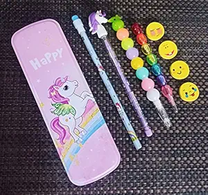 gomerrykids kids cartoon hand fan toy with pencil box and stationary set- Multi color