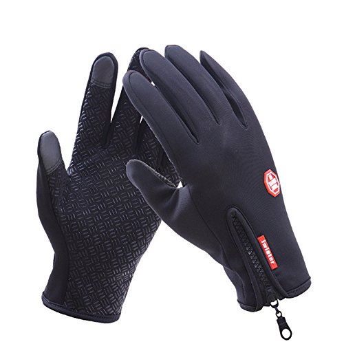 LaiXin Gants, Gants imperméables Thermiques, Gants d'hiver Gants Homme Femme antidérapant écran Tactile réglable Chaud extérieur Gants pour Automobile, vélo, Escalade - Noir