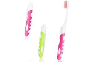 WLLHYF Lot de 2 brosses à dents de voyage pliantes, portables en vrac avec poils doux, poils confortables pour protéger les gencives, pour adultes, enfants, voyages, camping, randonnée (rose et vert)