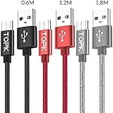 [3 Pack] Micro USB Cable TOPK Charger High Speed Data Transfer Nylon Braided 2.1A Output Micro USB Charging for Android Devices for Samsung Galaxy S6/S7/S4/S3, Sony, LG, HTC, Nexus, Kindle, PS4 and More （Black 0.6M/2ft , Red 1.2M/3.9ft, Sliver 1.8M/6ft)
