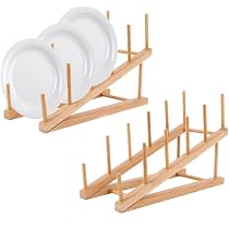 Bambus-Geschirrständer Mit 8 Fächern - Tellerregal, Topfdeckelhalter, Küchen-Organizer, 3,3 Cm Schlitzabstand