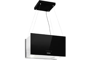 Klarstein Hanging Island Cooker Hood, Extractor Fan for Kitchen Islands, 590m³/h Airflow, Timer, Adjustable Kitchen Extractor Fan with Modern Design, 3 Mode Cooker Hoods, Activated Carbon Filters