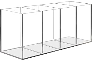 Uquelic Pot à crayon en acrylique transparent | 4 Compartiments porte-stylo acrylique | Rangement pinceaux maquillage | Organisateur de bureau