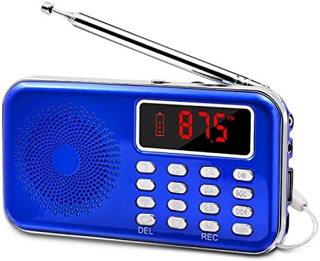 Lefon FM Radio Mini Portable with LED Screen Display MP3 Music Player Support TF Card/USB Disk, AUX, Recording Function, Power Display, Rechargeable Battery, Emergency Flashlight