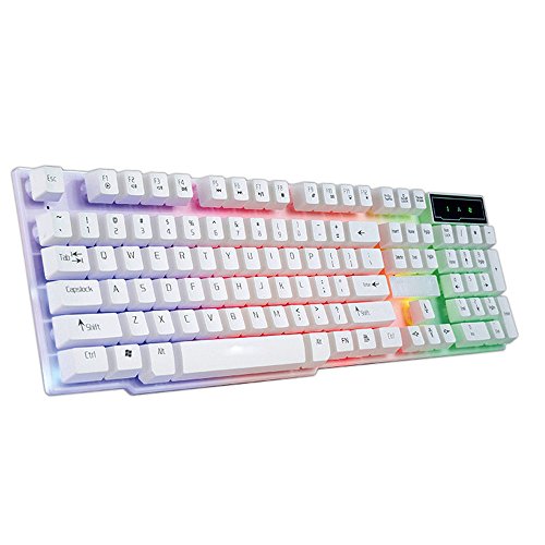 Preisvergleich Produktbild YUYOUG Gaming-Tastatur, Wasserdichte Bunte LED-Sprünge beleuchtet dreifarbige kühle, hintergrundbeleuchtete USB-Kabel-PC-Regenbogen-Gaming-Tastatur (Weiß)